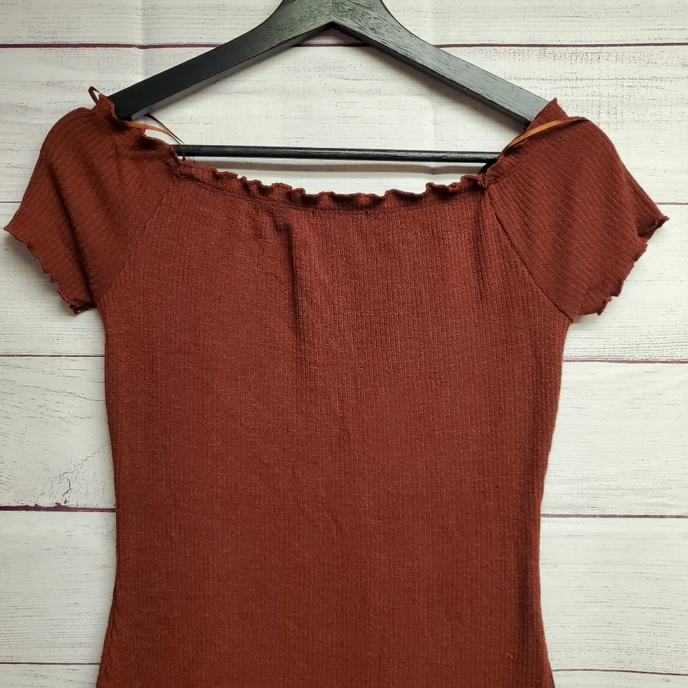 Mind Code Women's Bodycon Off-the-Shoulder Lettuce Edge Ribbed Dress - Picture 7 of 12